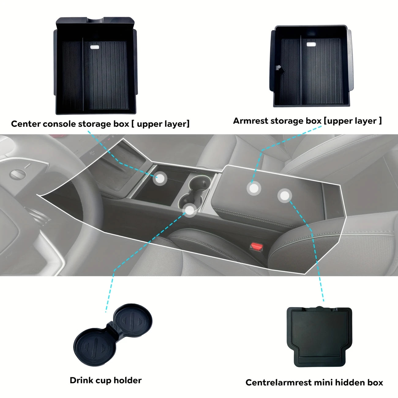 Oppbevaringsbokser til midtkonsoll - Model Y Juniper & Model 3 Highland - Force Mods